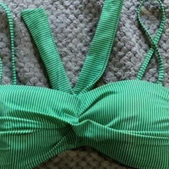 CREMIEUX GREEN/NAVY Striped Bikini Top Swimsuit Size Large GUC #M-173 - Picture 2 of 6
